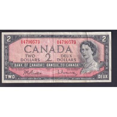 1954 $2 Dollars - Fine - Beattie Rasminsky - Prefix A/G