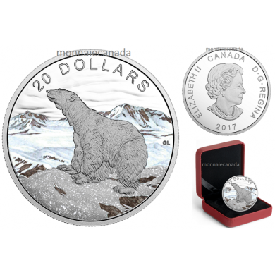 2017 - $20 - 1 oz. Pure Silver Coloured Coin – Glistening North: The Polar Bear