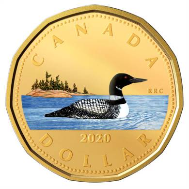 2020 - Proof - Fine Silver - Colored - Gold Plated - Canada Loon Dollar