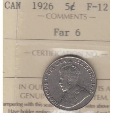 1926 - ICCS - F-12 - FAR 6 - Canada 5 Cents
