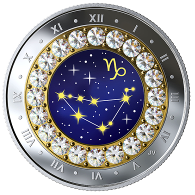 2019 - $5 - Capricorn: Zodiac Series - Pure Silver Coin made with Swarovski Crystals