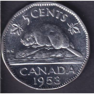 1953 - SF Near Leaves - B.Unc - Canada 5 Cents