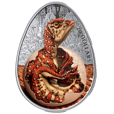 2019 - $20 - 1 oz. Pure Silver Glow-in-the-Dark Coin - Hatching Hadrosaur