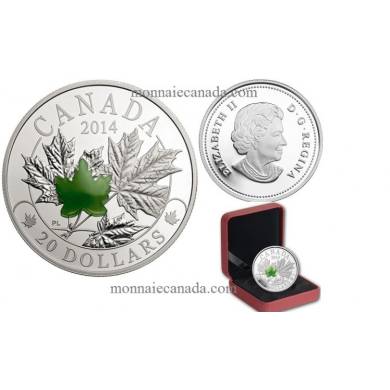 2014 - $20 - Pice 1 oz en argent fin - Majestueuses feuilles d'rable avec jade