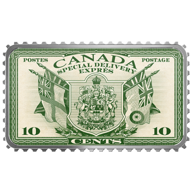 2019 - $20 - Pice colore de 1 oz en argent pur - Timbres historiques du Canada : Livraison exprs - Armoiries et drapeaux