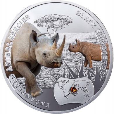 2014 Niue $1 Dollar Argent Fin - Especes Animales Menacées - Rhinocéros Noir