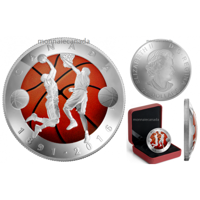 2016 - $25 - Pièce colorée en argent pur – 125e anniversaire de l'invention du basket-ball