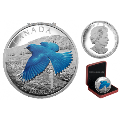 2016 - $20 - 1 oz. Fine Silver Coloured  Migratory Birds Convention Series: The Mountain Bluebird