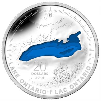 2014 - $20 - 1 oz. Fine Silver Coin - Lake Ontario