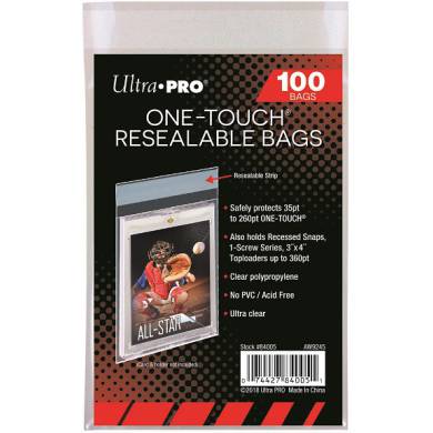 Sacs Refermables one Touch - Paquets de 100 Sacs - Ultra-Pro