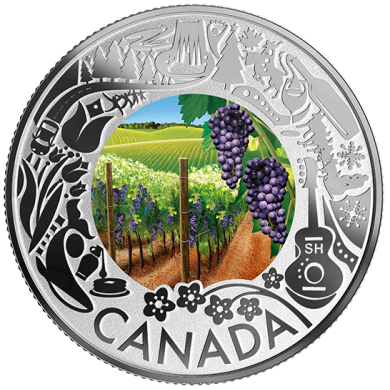 2019 - $3 - Pice colore en argent pur  Petits bonheurs de la vie au Canada : Dgustation de vin