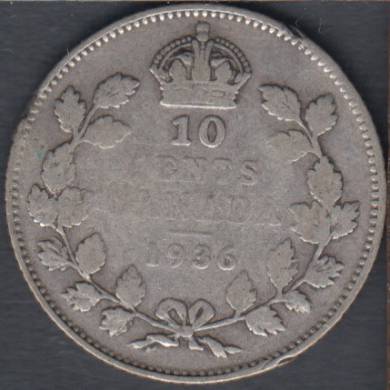 1936 - VG - Rim Nick - Canada 10 Cents