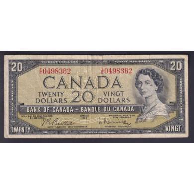 1954 $20 Dollars - Fine - Beattie Rasminsky - Prefix T/E