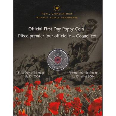 2004 Official First Day Poppy 25 Cent Coloured