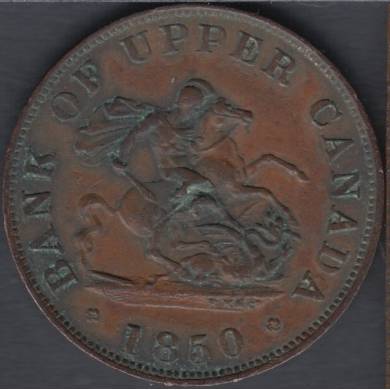 1850 - VF - Damaged - Bank of Upper Canada Half Penny - PC-5A