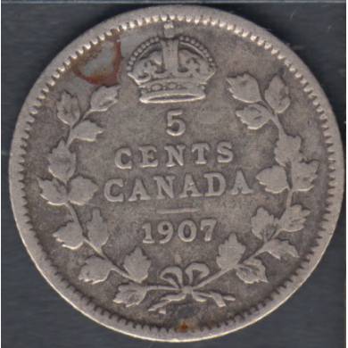 1907 - VG - Narrow Date - Canada 5 Cents
