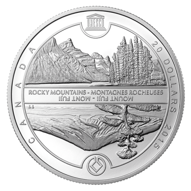 2015 - $20 - 1 oz. Fine Silver Coin - UNESCO at Home and Abroad - Mount Fuji & The Canadian Rockies