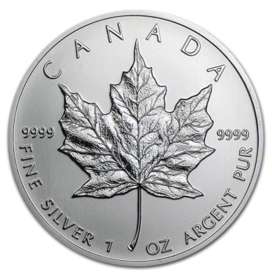 1990 Canada $5 Dollars Maple Leaf  99,99% Fine Silver 1 oz Coin *** COIN MAYBE TONED ***