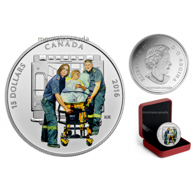 2016 - $15 - Pice colore en argent pur  Hros nationaux : Ambulanciers paramdicaux