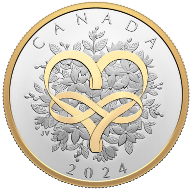 2024 - $20 - Pice de 1 oz en argent pur avec placage d'or jaune  Clbration de l'amour