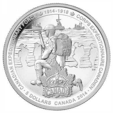 2014 - $5 - Pièce en argent fin - La Première Guerre mondiale - Le Corps expéditionnaire canadien
