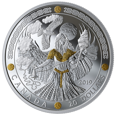 2019 - $20 - 1 oz. Pure Silver Gold-Plated Coin - Norse Gods: Frigg