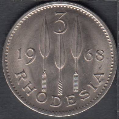 1968 - 3 Pence (2 1/2 Cents) - B. Unc - Rhodesia