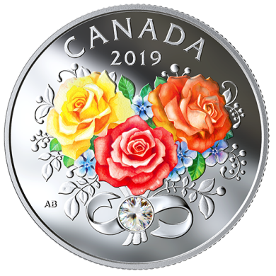 2019 - $3 - Celebration of Love - Pure Silver Coin made with Swarovski Crystal