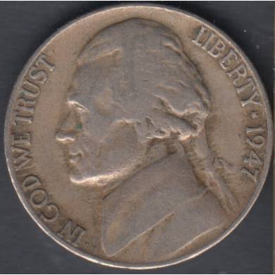 1947 D - Fine - Jefferson - 5 Cents