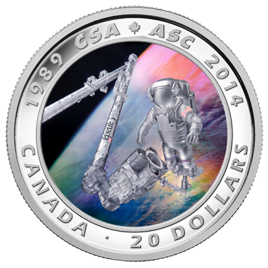2014 - $20 - 1 oz. Fine Silver Coin - 25th Anniversary of the Canadian Space Agency
