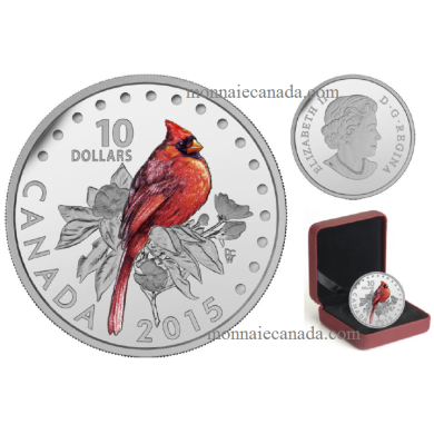 2015 - $10 - 1/2 oz. Fine Silver Coloured - Colourful Songbirds of Canada: The Northern Cardinal