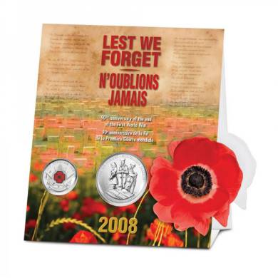 2008 2-Coin Set 90th Anniversary of The End of WWI with Poppy 25 Cents - Lest we Forget