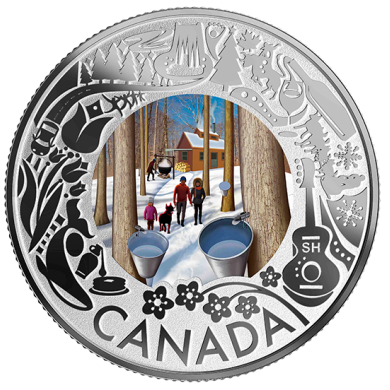2019 - $3 - Pice colore en argent pur - Petits bonheurs de la vie au Canada : Dgustation de sirop d'rable