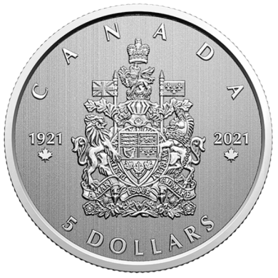 2021 - $5 - 1/4 oz. Pure Silver Coin - Moments to Hold: 100th Anniversary of the Arms of Canada