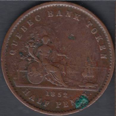 1852 - VF - Quebec Bank - Half Penny Token - Province du Canada - Un Sou - PC-3