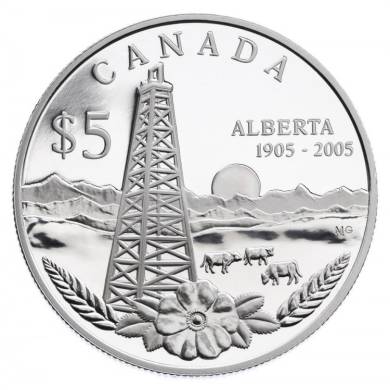 2005 - $5 Fine Silver - Alberta Centennial Special Ed. Proof  - Tax Exempt