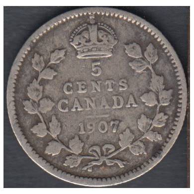 1907 - VG - Low '7' - Narrow Date - Canada 5 Cents