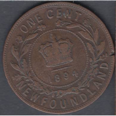 1894 - VG - Damaged - Large Cent - Newfoundland