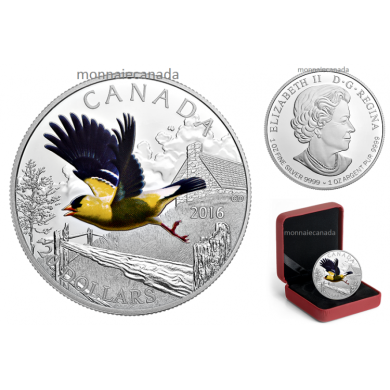 2016 - $20 - 1 oz. Pure Silver Coloured Coin  Colourful Birds of Canada: American Goldfinch
