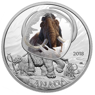 2018 - $20 - 1 oz. Pure Silver Coloured Coin  Frozen in Ice: Woolly Mammoth