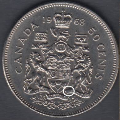 1968 - AU - Missing 'A' - Canada 50 Cents