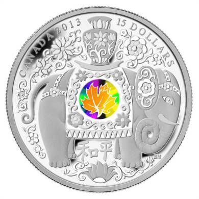 2013 - $15 Pice en argent fin avec hologramme - rable de la paix