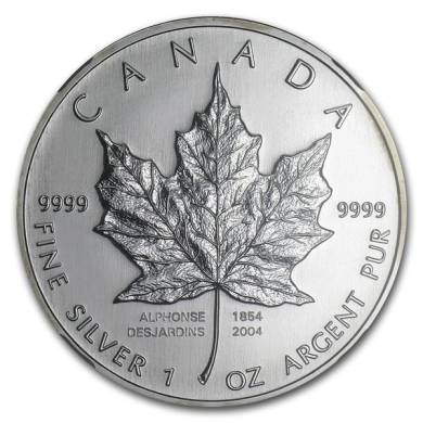 2004 $5 Dollars Maple Leaf - Desjardins Privy Mark 1oz. Fine Silver Coin