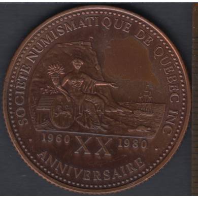 Quebec Socit Numismatique - 1980 - 1960 - 20 Ann. - 125 pcs - Bronze Plated - $1 Trade Dollar