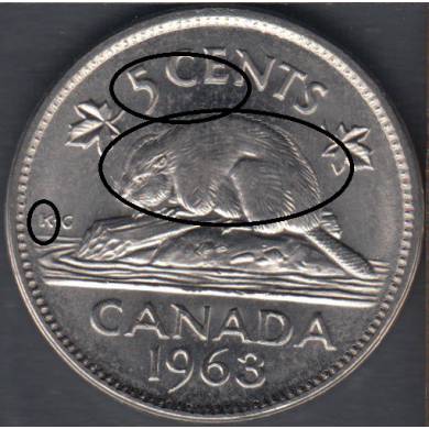 1963 - B. Unc - Double 'Castor' - Canada 5 Cents