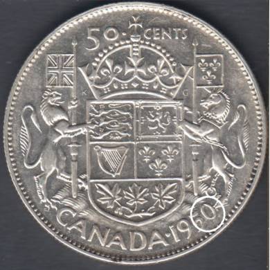 1950 - EF - No Design & Earring Aid & Die Break in '0' to '5' - Canada 50 Cents