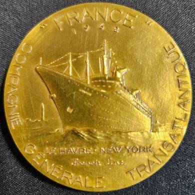 1962 BRONZE MEDAL &#9830; Compagnie Gnral Transatlantique The FRANCE Le Havre to New York)  With box