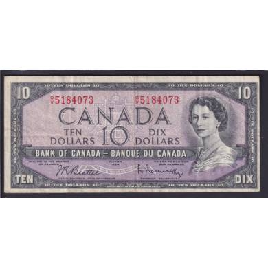 1954 $10 Dollars - F/VF - Beattie Rasminsky - Prefix O/V