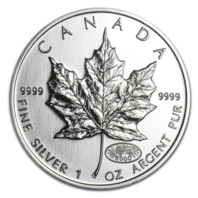2000 Canada $5 Dollars Maple Leaf 99,99% Fine Silver 1 oz Coin - Fireworks Privy Mark *** COIN MAYBE TONED ***