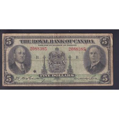 1935 $5 Dollars - Fine - Royal Bank of Canada